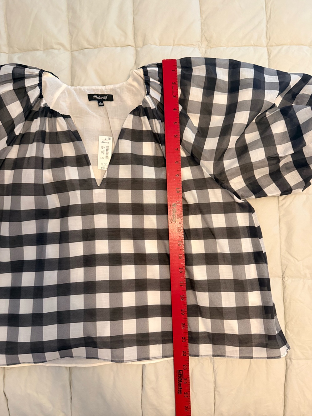 NWT Madewell Cotton-Silk Gingham Bubble-Sleeve Top – Size 8 - Picture 8 of 9